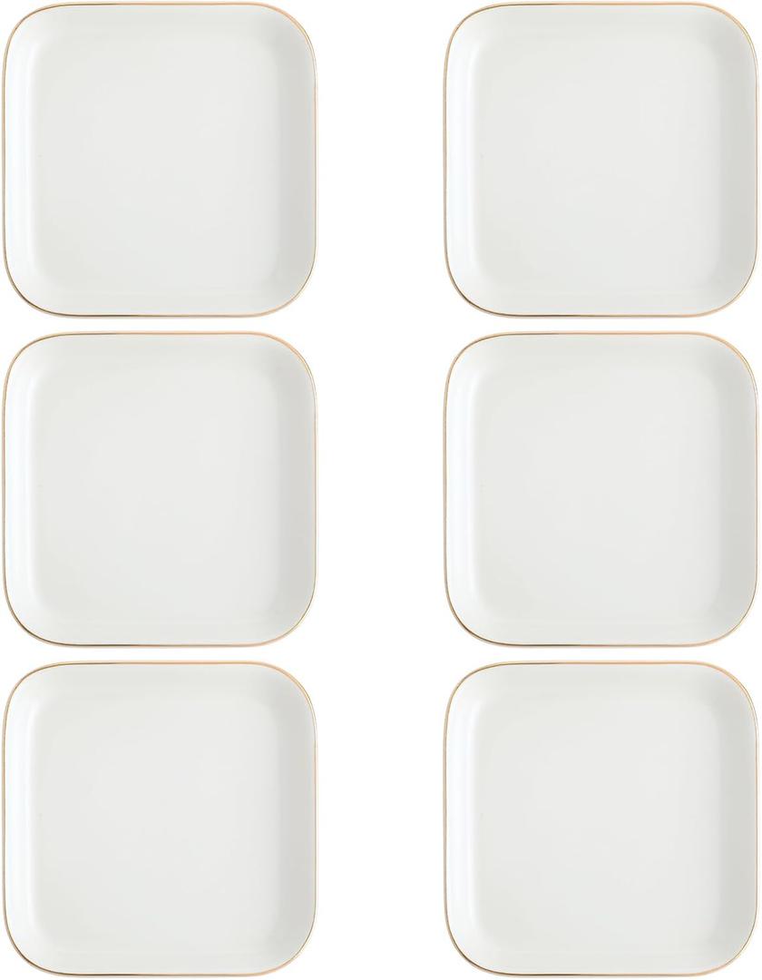 Shappy 6 Pcs White Ceramic Jewelry Tray 4.5 in Ring Holder Trinket Dish for Christmas Friendship Wedding Birthday Gifts (Square)