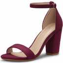 PARTY Women's Chunky Block Heels Open Toe Ankle Strap 3 Inch Heeled Sandals Comfortable for Wedding and Prom,Burgundy, Size-7.5