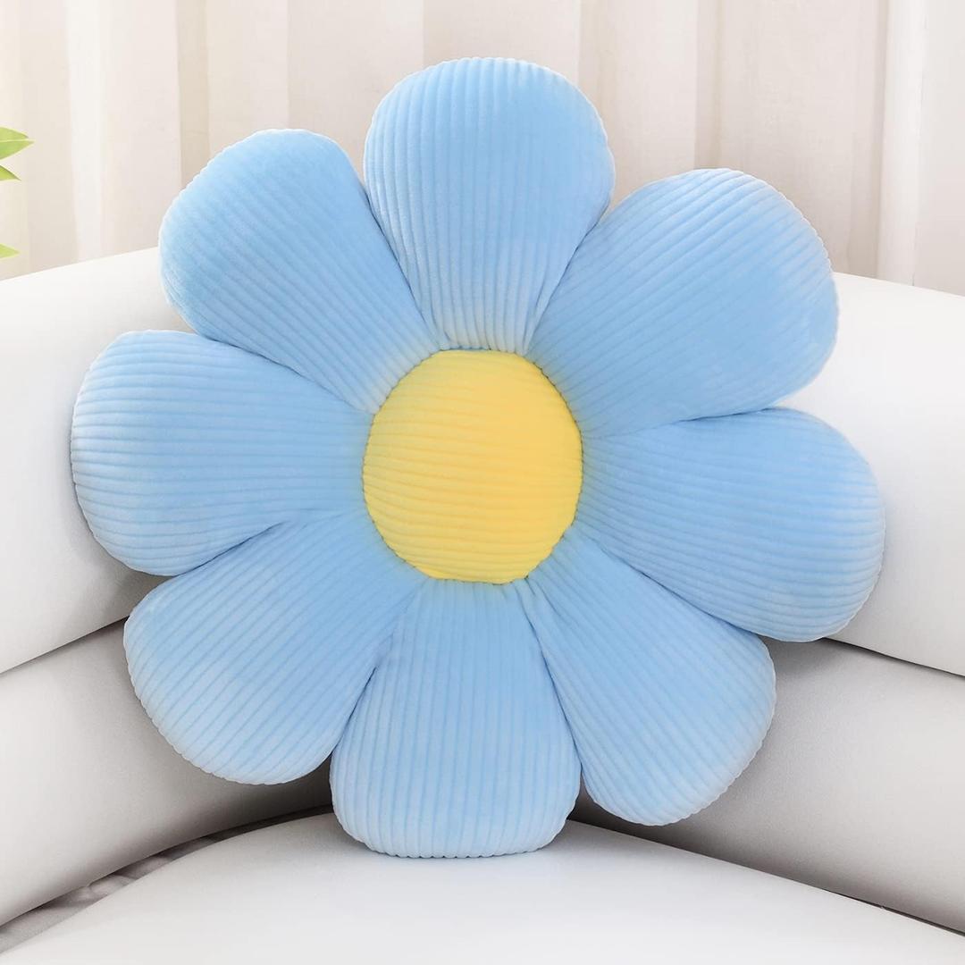 Sioloc Flower Shaped Throw Pillow - Butt Cushion & Seating Cushion, Cute Room Decor & Plush Pillow for Bedroom, Sofa, Chair (Blue, 29.5" )