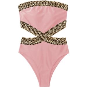 Milumia Women's Stitch Detail Strapless One Piece Swimsuit Cut Out Bandeau Bathing Suit (Large, Pink)