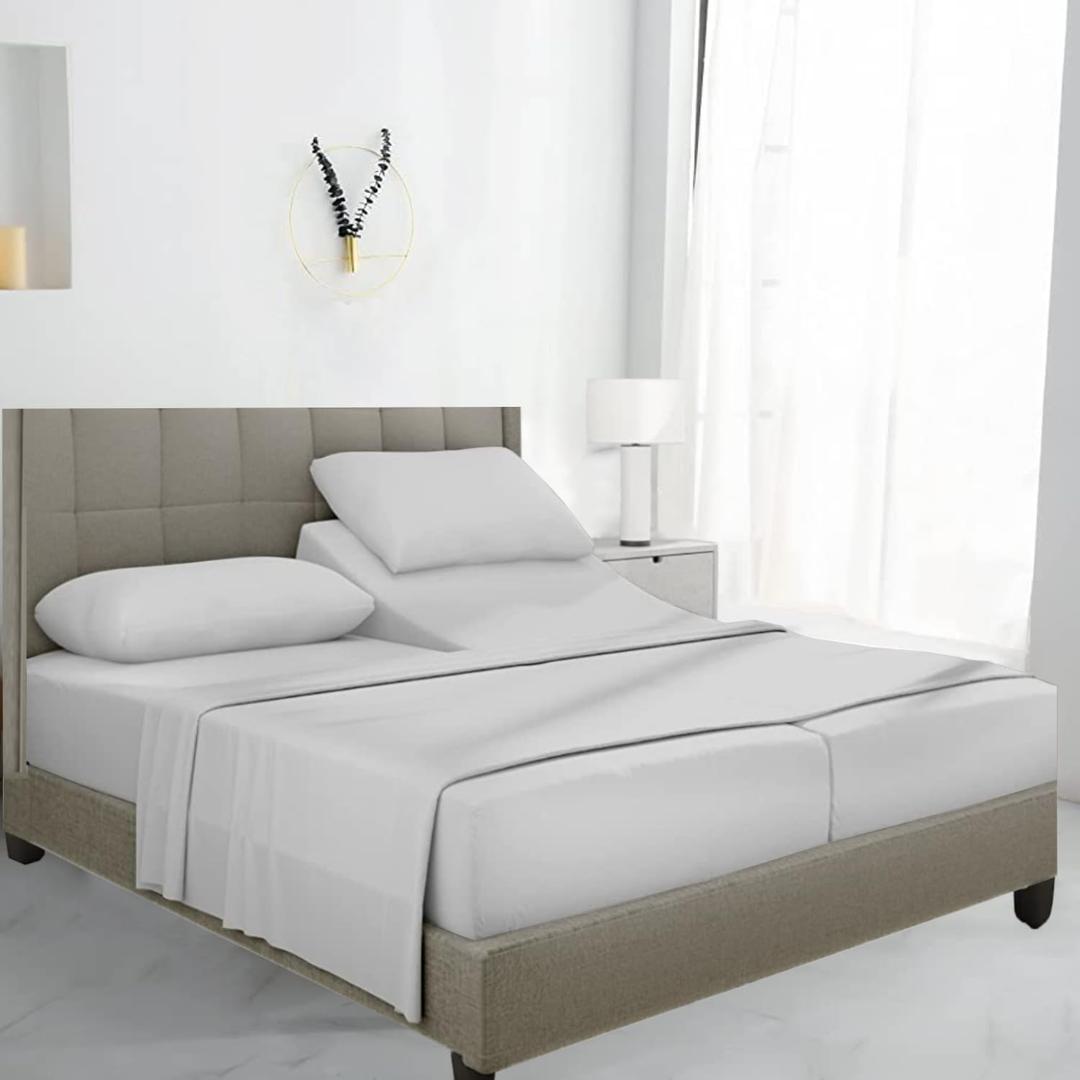 Split California King Sheets Set - 100% Egyptian Cotton, 600 Thread Count - 5 PCs, Split Cal King Sheets Sets for Adjustable Beds - Luxury Soft Hotel-Quality Sheets with Sateen Weave - Silver