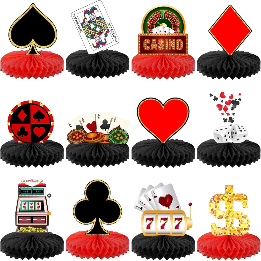 KatchOn, Casino Theme Party Decorations - Pack of 12 | Clubs and Spades Honeycomb Centerpieces | Casino Party Decorations | Poker Centerpieces for Tables | Casino Theme Party Decor Supplies Boys Girls