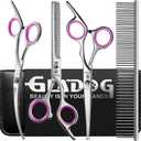 GLADOG Professional 5 in 1 Dog Grooming Scissors Set with Safety Round Tips, Sharp and Heavy-duty Pet Grooming Shears for Cats (Red)