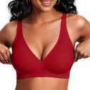 Vertvie Jelly Wireless Bras for Women Push Up Plunge Seamless T-Shirt Bras No Underwire Supportive Full Coverage Bralettes (X-Large, Red)