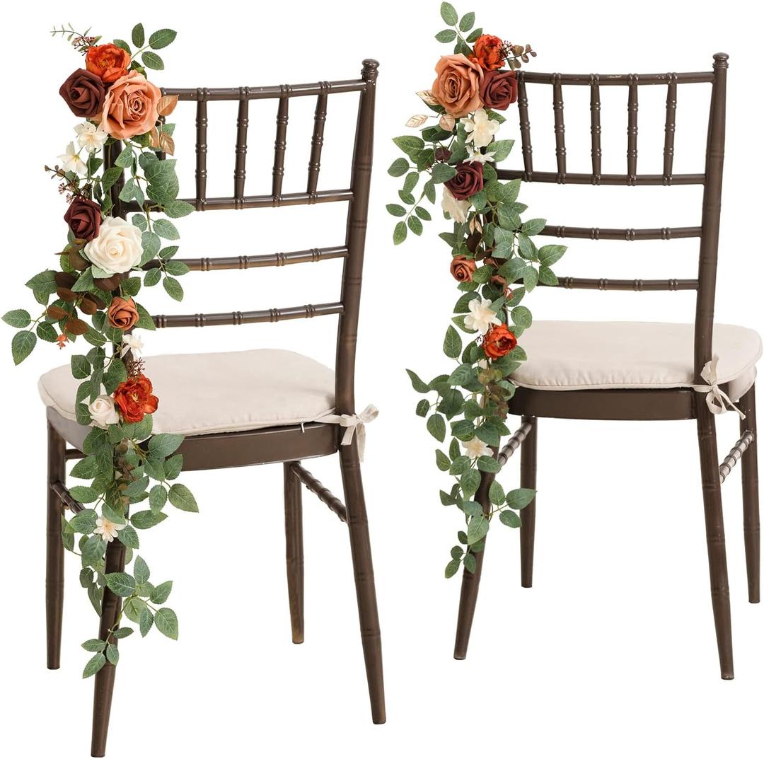 Ling's Moment Fall Wedding 10pcs Chair Decorations Aisle Floral Swag Artificial Pew Flowers Hanging Garlands Orange Terracotta for Ceremony Reception Church Rose Floral Arrangement Party Outdoor Decor