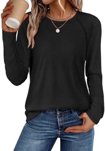 ATHMILE Long Sleeve Shirts for Women Fall Outfit 2026 Fashion Casual T Shirt Round Neck Basic Loose Tunic Tops, L