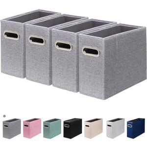 4 Packs Letter Size File Organizer, File Folders Organizer, Fabric Storage Box, Collapsible Paper Organizer with Metal Handle, Smooth PVC Rails, Only Box (Gray)