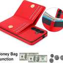 Wallet Case for Samsung Galaxy A16 5G 6.7" (RFID Blocking) PU Leather Folio Galaxy A16 Phone Case with Card Holder Ring Kickstand Shockproof Cover- Red