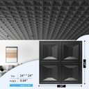 Art3d Drop Ceiling Tiles 24x24, 12 Sheets PVC Decorative Glue up Ceilng Panels 2x2, Black