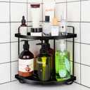 2 Tier Metal Bathroom Counter Organizer, Corner Makeup Organizer, Countertop Shelf for Small Space (Black)