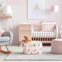 Pink Pom Pom Storage Basket 15 x 10.2 x 9.8 Inch Coquette Collapsible Cotton Canvas Basket Blanket Baskets Toy Storage Bin for Nursery Playroom Home Pink Room Organizer Decor