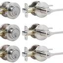 JESSTTI Door Handles Exterior,Keyed Entry Lever and Single Cylinder Deadbolt Combo Pack, Doorknob with Lock and Key, Round Entry Door Locksets Front Door, Satin Nickel (All Keyed Alike) 3Pack