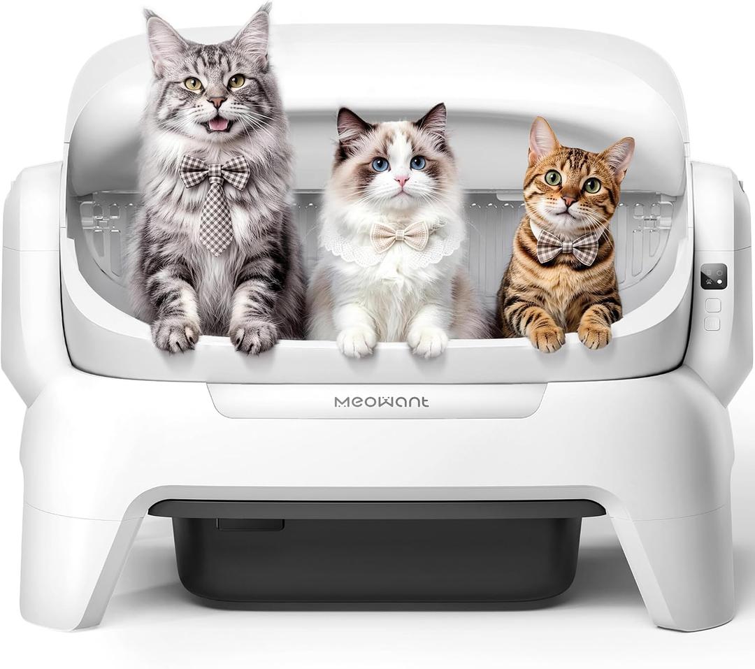 Meowant Extra Large Automatic Litter Box, Self Cleaning Cat Litter Box for Multiple Cats, Open Top Design with APP Control, Infrared Scanning and Anti-Pinch, 12L Waste Bin, Odor Free, XXXL Space