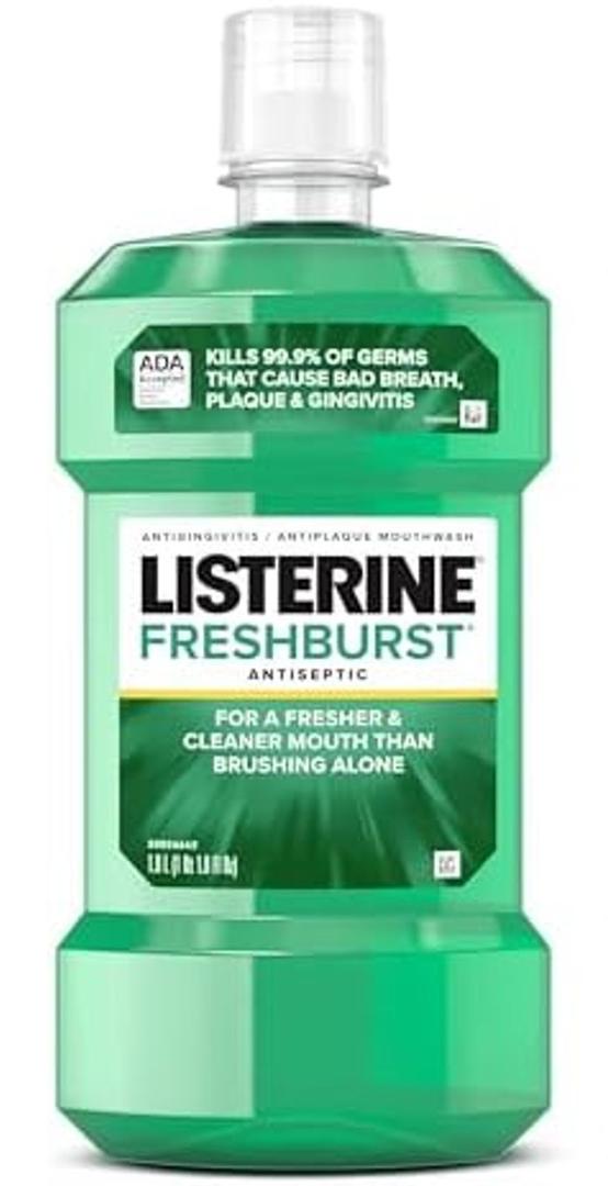 Listerine Freshburst Antiseptic Mouthwash for Bad Breath, Kills 99.9% of Bad Breath Germs & Fights Plaque & Gingivitis, ADA Accepted Mouthwash, Spearmint, 1L 1 Pack Listerine Freshburst Antiseptic Mouthwash for Bad Breath, Kills 99.9% of Bad Breath Germs & Fights Plaque & Gingivitis, ADA Accepted Mouthwash, Spearmint, 1L 1 Pack