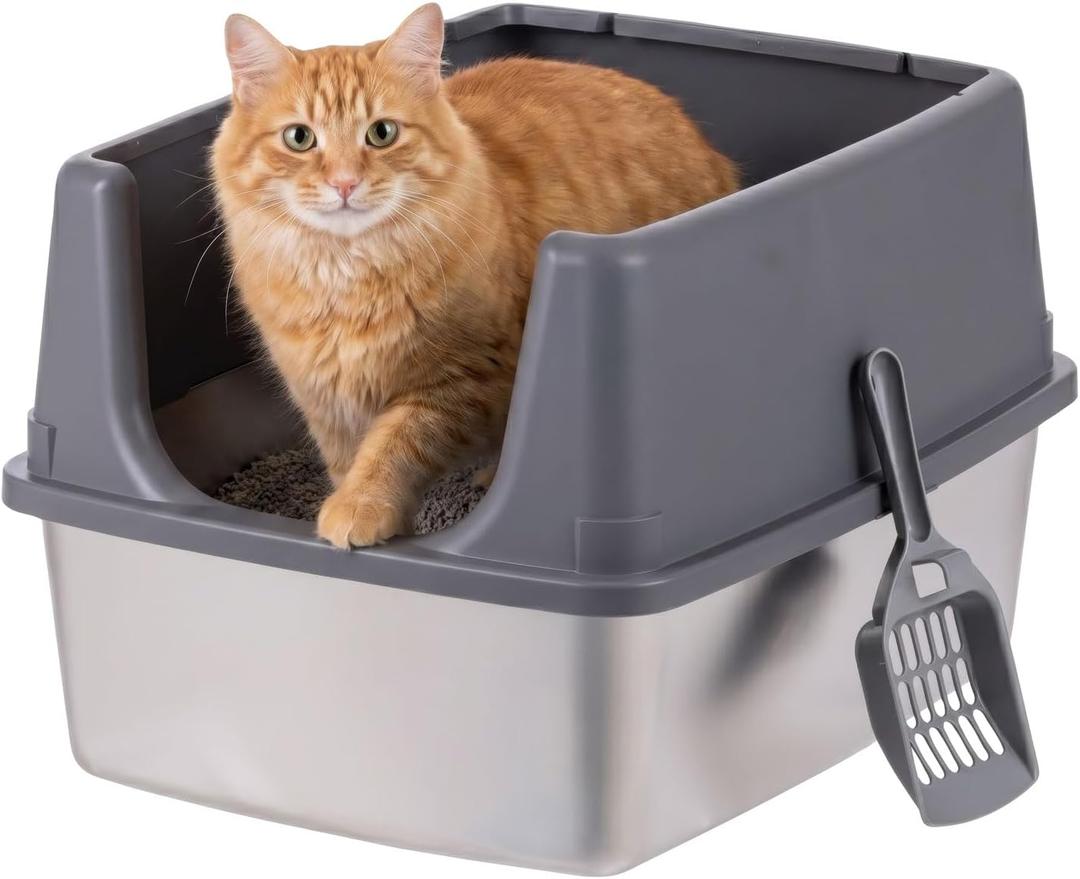 IRIS USA Stainless Steel Litter Box Enclosed High Sided for Cats
Extra Deep Pan, Stainless Steel Pan, High Sided Walls, Scatter Shield, Easy Clean Surface, Floor Protection