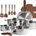 CAROTE 19pcs Stainless Steel Cookware Set with Detachable Handle, Pots and Pans Set, Induction Kitchen Cooking Sets, RV/Camping Cookware, Removable Handle, Oven Safe, Woodgrain, Mothers Day Gifts