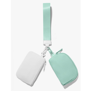 Mini Zip Around Keychain Wristlet Wallets Small Portable Dual Pounch Wristlet Detachable Coin Purse Pocket Gifts for Women Travel Sports Outdoors (White+Green)