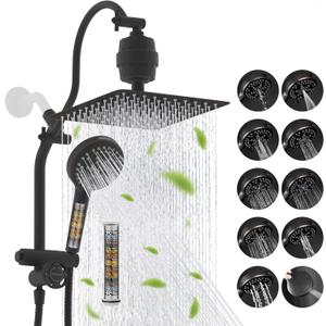 Hibbent Dual Filter All Metal 10"Rainfall Showerhead Combo, with 10-Spray Mode Handheld, 4-way Diverter with Pause Mode, 71'' Shower Hose & Holder, Oil Rubbed Bronze
