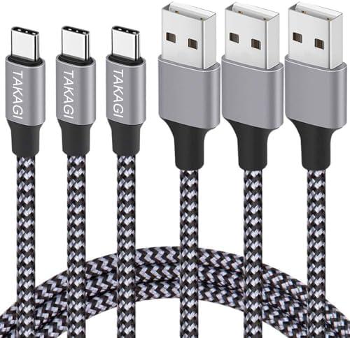 TAKAGI USB to USB C Cable (3Pack 6ft) USB A to Type C Cable Fast Charging Nylon Braided Data Sync Transfer Cord USB C Charger for iPhone 16 Pro Max/16 Plus/15 Pro Max/15 Plus/Galaxy S20 S10 Note 20