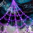 Retisee Halloween Decorations 17ft Spider Web Lights Motion Activated Sensor 120 LED Purple Light up Spider Web with 200sqft Cobweb for Outdoor Indoor Window Home Party Haunted Yard Horror Decoration