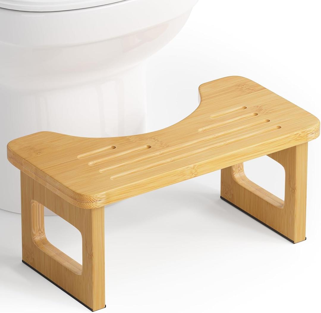 AmazerBath Bamboo Toilet Stool, Foldable Squat Potty Stool for Adults, Non-Slip Poop Stools for Bathroom, 0.59" Thickness Potty Step Stool, Poop Foot Pooping Steps for Kids, 6.8" (Natural Color)