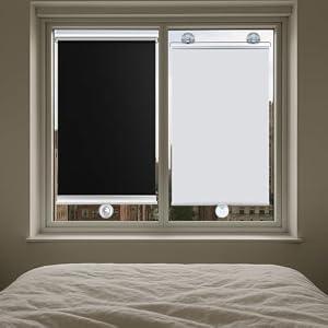 Yoebor No Drill Blackout Blind Shade with 3 Suction Cups, Silver & Black 100% Shade Temporary Portable Roller Window Curtain for Home Office Car, W29.1 x H 55.1"