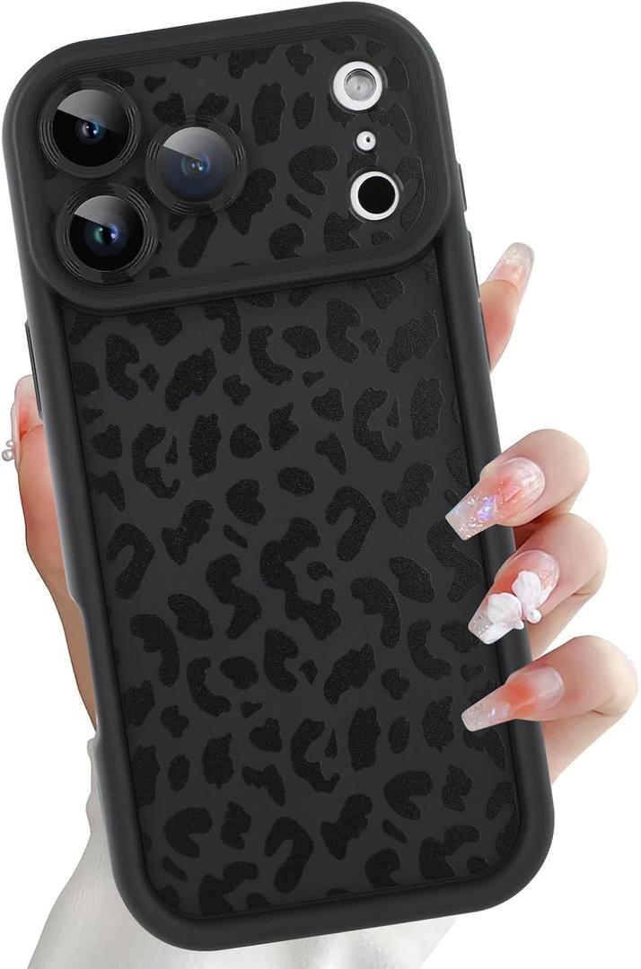 OOK Slim Leopard Case for iPhone 17 Pro 6.3inch, Black | Cute Aesthetic Cheetah Print,Camera Lens Protection,Silicone Slim Shockproof Protective Cover for Women Girls