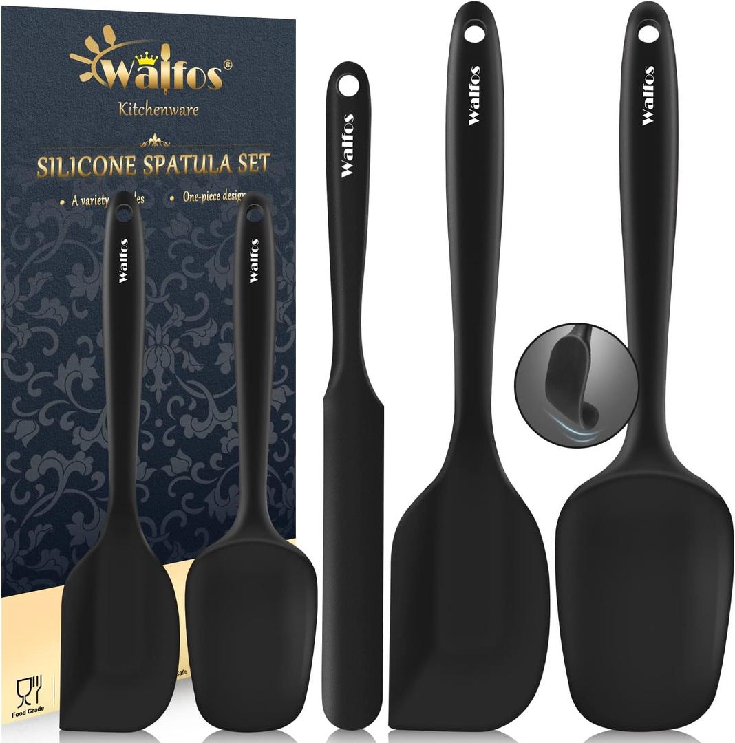 Walfos Silicone Spatula Set of 5 - (600F) High Heat Resistant Kitchen Scraper Spatulas, One-Pieces Seamless Design, Perfect for Cooking Mixing & Baking - BPA Free and Dishwasher Safe,black