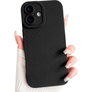 NITITOP Compatible with iPhone 16 Plus Case Cute Aesthetic Little Polka Dots Pattern Design for Women Men Girls Soft TPU Shockproof Stylish Full Camera Protective Phone Cover - Black