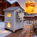 Weatherproof Outdoor Cat House with Insulated Liner for Feral Multi Cats, 2 Storey Insulated Elevated Cat Shelter with Escape Door, Easy Assemble, Expansive Interior, Grey 34" D x 21" W x 21.5" H