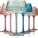 Colored Martini Glasses Set of 6, Hand Blown Colorful Cocktail Glass 14Oz, Large Vintage Champagne Coupe Glasses, Crystal Retro Style Bar and New Year Drinking Glasses, Valentine's Day Gifts