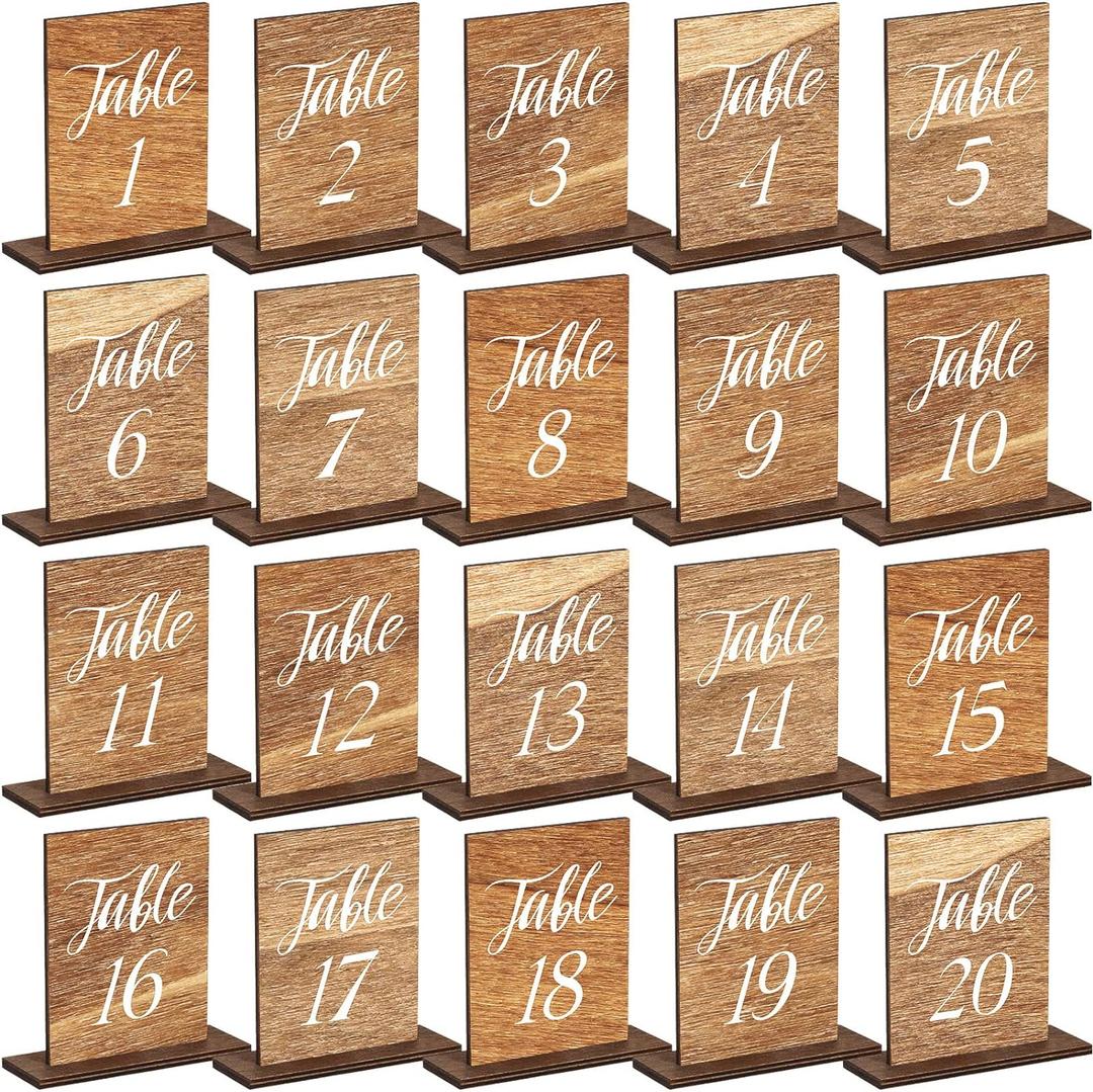 Chunful 20 Pcs Wedding Wooden Table Numbers with Wooden Base Rustic Wedding Centerpieces for Tables Number Sign for Banquet Restaurant Party Decor(Classic Style)