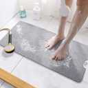 HITSLAM Non Slip Bathtub Mat 40 x 16 Inch, Extra Long Bath Mat for Tub, Soft PVC Loofah Shower Floor Mat with Drain, Quick Drying Bathroom Tub Mat for Wet Area, Without Suction Cup, Grey