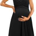 OUGES Womens 2025 V-Neck Maternity Dresses Nursing Breastfeeding Baby Shower Dress (Medium, Black)