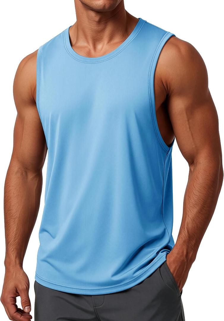MAGCOMSEN Men's Tank Tops Sleeveless Workout Gym Shirts Dry Fit Muscle Cut Off Athletic Swim Summer Tee Shirt (L)