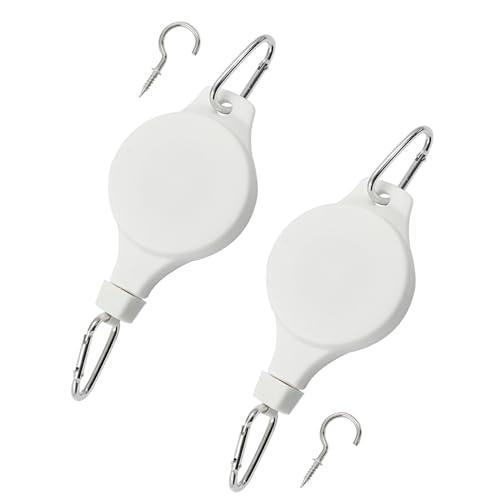 Rierdge 2 Pack Retractable Plant Pulley Adjustable Hanging Basket Hooks for Hanging Plants, White (Buckle Type)