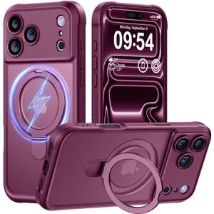 MOCCA Design for iPhone 17 Pro Case, Compatible with Magsafe [Premium Invisible Magnetic Ring Stand] [Military Drop Protection] Full Camera Guard Translucent Matte Slim Phone Cover 6.3",Wine Red