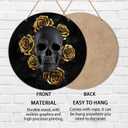 Gothic Black Skull with Gold Roses Round Wooden Hanging Sign for Home Office Wall Art Decor Door Hanger Gift 88 Inches