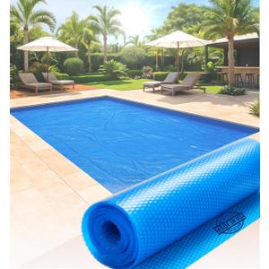 SunHeater Pool Solar Blanket - Heavy Duty Rectangular Thermal Cover with Bubbles - Heat Transfer Solar Pool Heater for In-Ground Swimming Pools - Durable 12 Mil Thick Polyethylene - 16' x 32' Feet