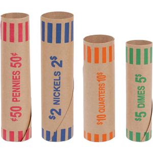 Preformed Coin Wrappers 100 PCS Coin Rolls Wrappers Assorted for Quarter, Dime, Nickel, and Penny Coin Wrappers