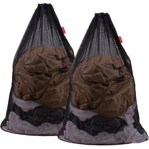 2 Pack Mesh Laundry Bags, 24 x 36 Inches Heavy Duty Drawstring Bag, Factories, College, Dorm, Travel and Apartment Dwellers, Black