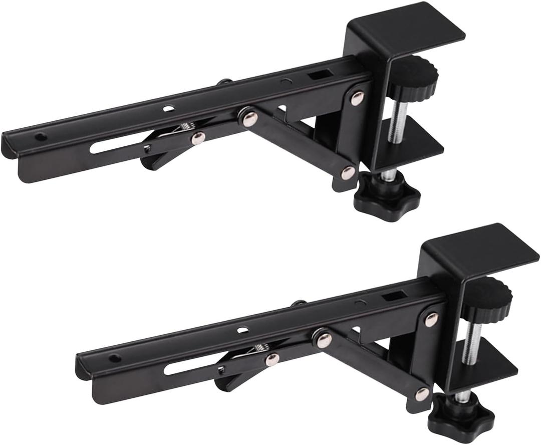 2 Sets Desk Extender Holder Support, Foldable Steel Bracket Extender Keyboard Rack Folding Shelf Brackets with C-Clamp, for Corner Keyboard Tray (Tray Not Included)