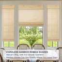Cordless Bamboo Shades, Linen Roman Blinds, 32" W x 64" H