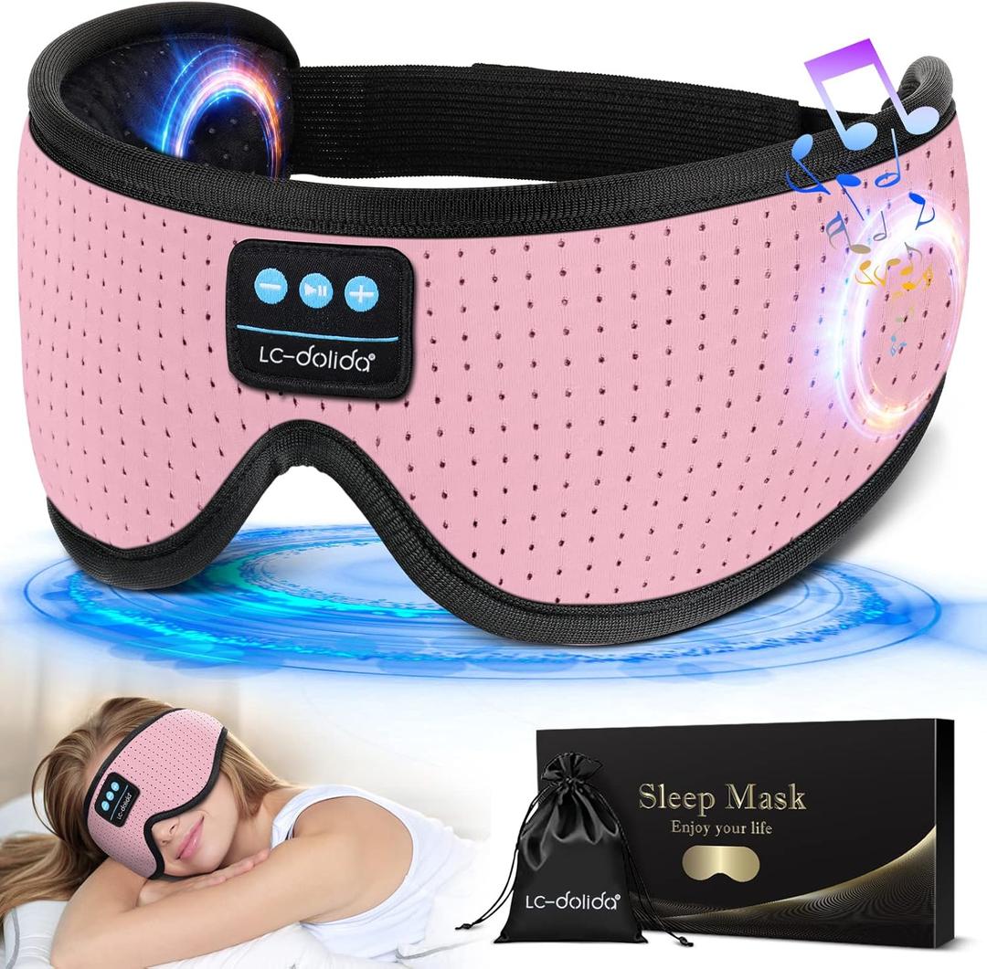 LC-dolida Sleep Headphones, White Noise Bluetooth Sleep Mask 3D Wireless Eye Mask Sleeping with Timing, Sleep Mask with Bluetooth Headphones for Side Sleepers Travel Yoga (Pink Silk)