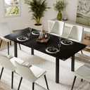 Feonase 63 Inch Extendable Kitchen Table, Modern Farmhouse Dining Table for 4-8, Wooden Dining Room Table for Small Space, Dining Room, Home Office, Living Room Furniture,Black