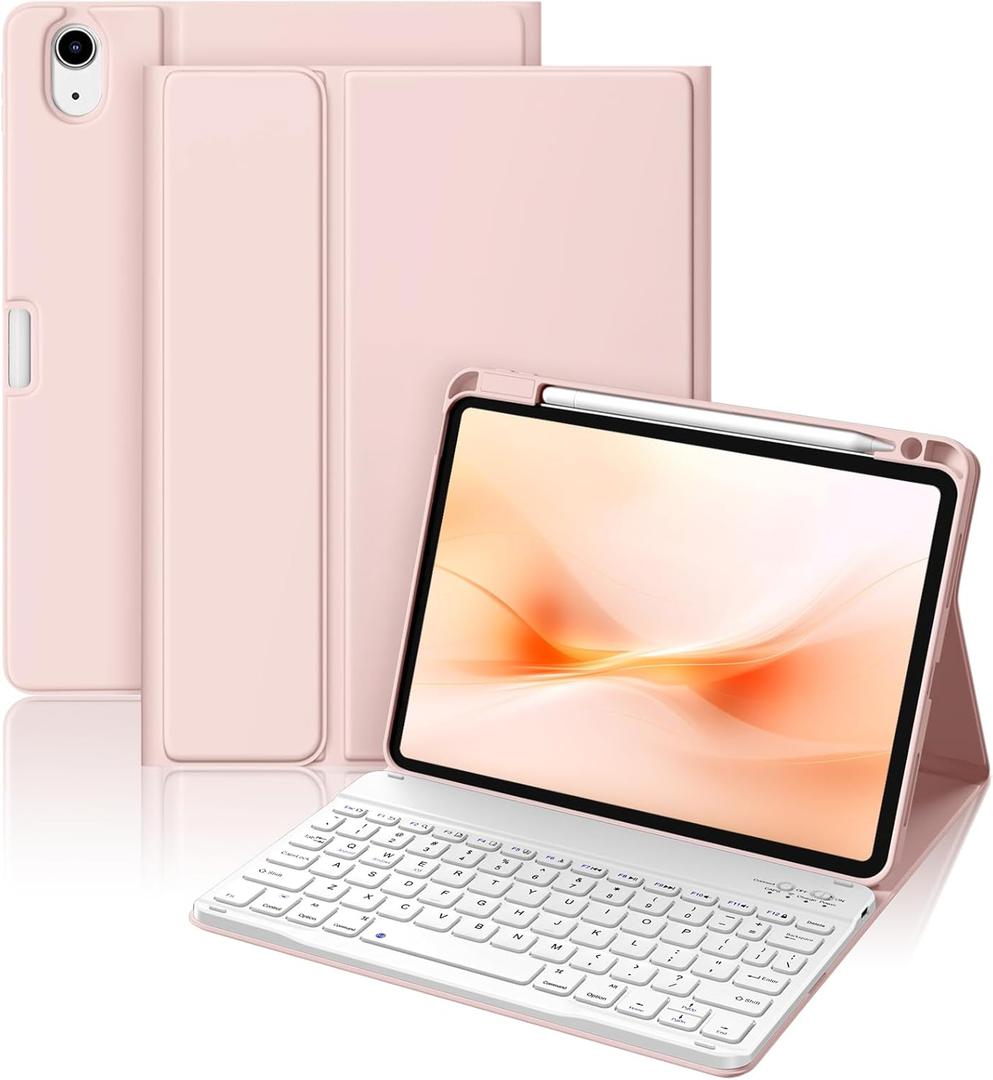 Wenlaty Keyboard Case for iPad Air 11-inch Case with Keyboard (M3/M2, 2025/2024) & Air 5th/4th Generation 10.9'' - Detachable Wireless, Thin & Light Cover with Pencil Holder for iPad Air 11-inch, Pink