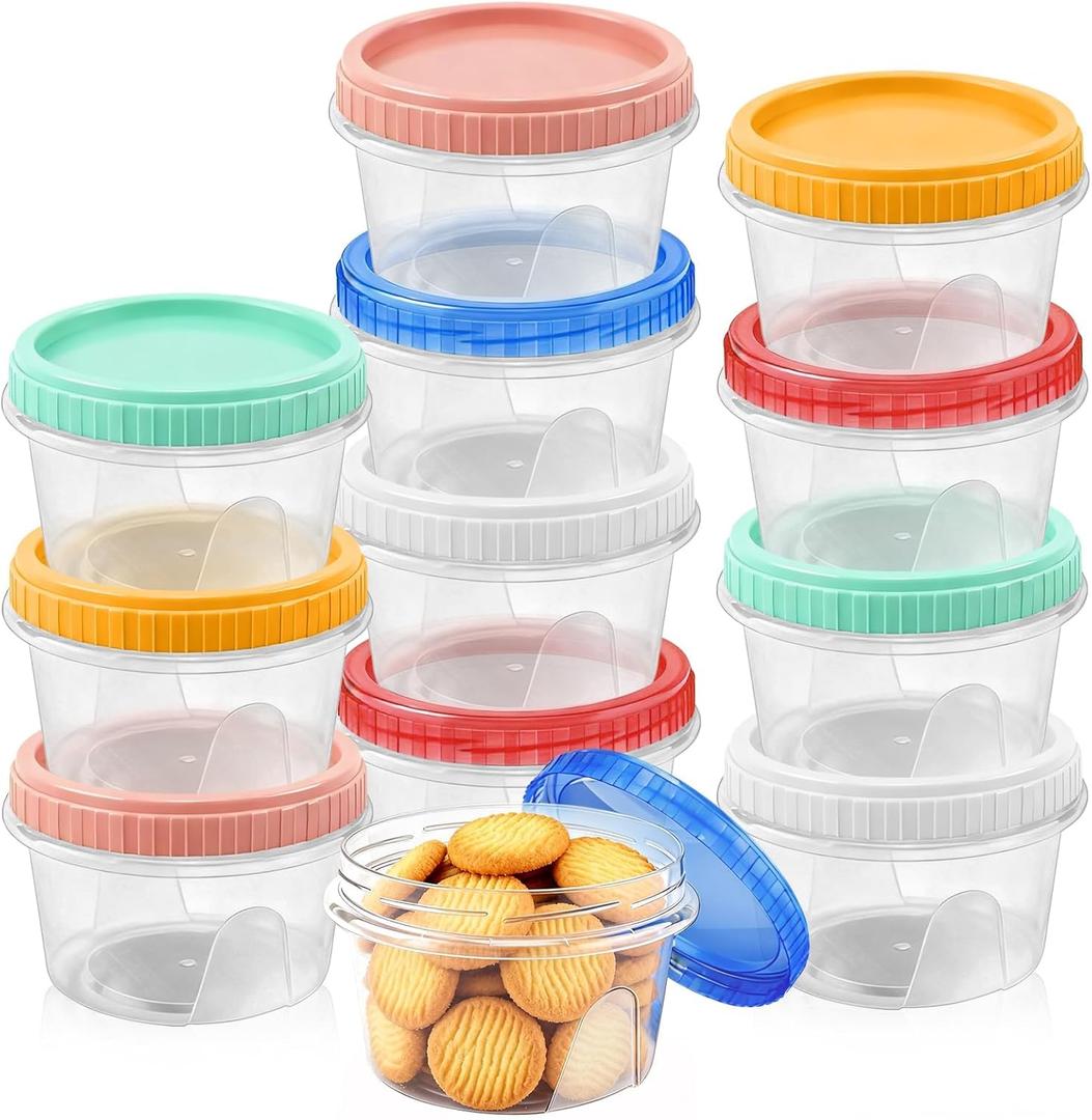 12 Pack Freezer Containers with Screw On Lids, 16oz Stackable Reusable Food Storage Container, Airtight Plastic Storage Containers with Twist Top Lids for Food Sauce Jello Soup (Multicolor)