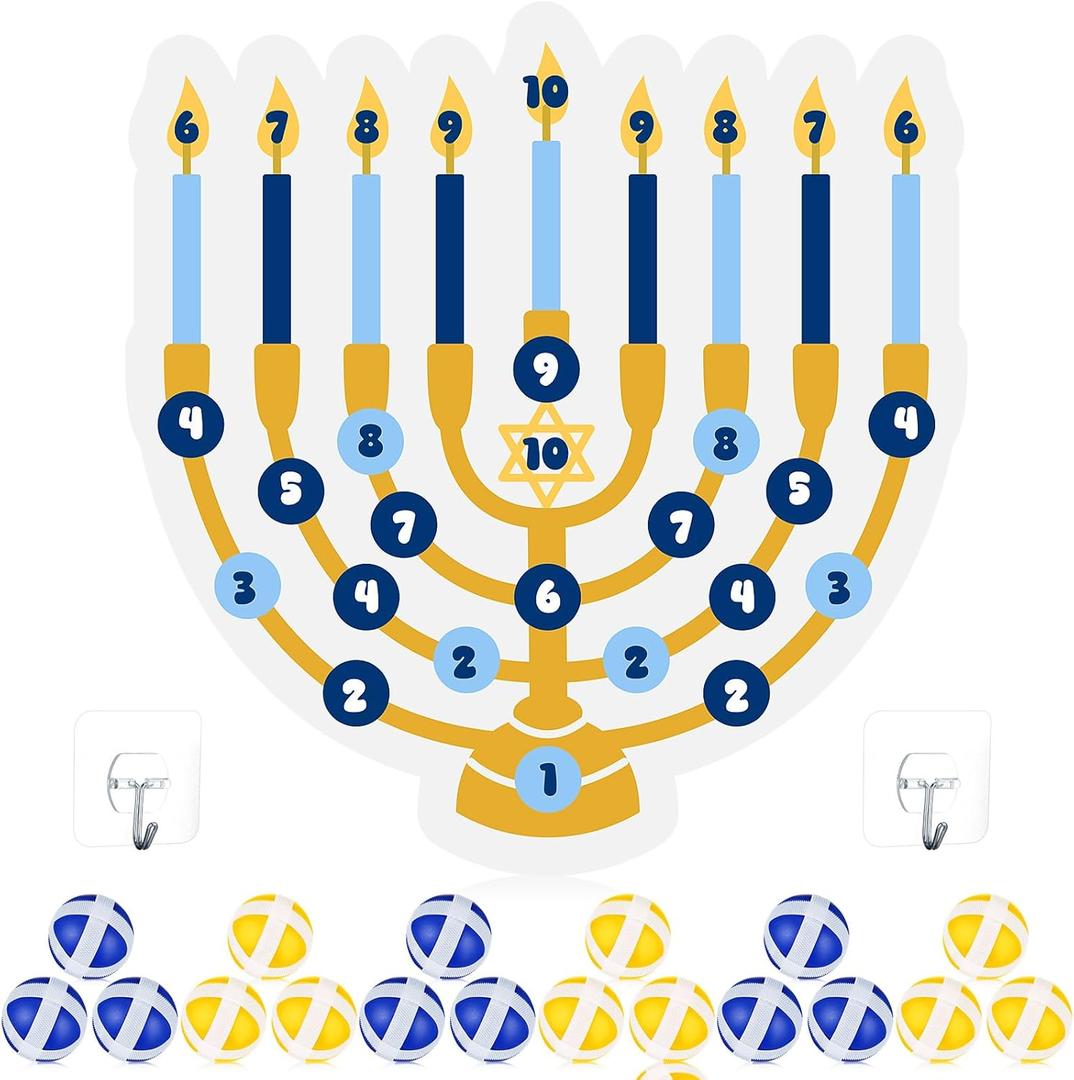 Hanukkah Party Games Party Decorations 26 x 25 Menorah Dart Board with 18 Sticky Balls Hanukkah Activities Chanukah Gifts Chanukah Favors
