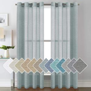 H.VERSAILTEX Linen Curtains Flax Linen Blended Curtain Panels for Living Room/Bedroom Semi Sheer Privacy Curtains 84 inch Length 2 Panels Set Nickel Grommet Window Drapes - Teal