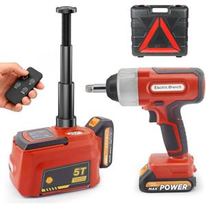 E-HEELP Electric Car Jack 5 Ton Cordless, 12V Battery Hydraulic Floor Jack with Remote Control, Tire Change Kit with Impact Wrench & LED Light, Portable Auto Lifting Tool for Roadside Emergency SUV RV